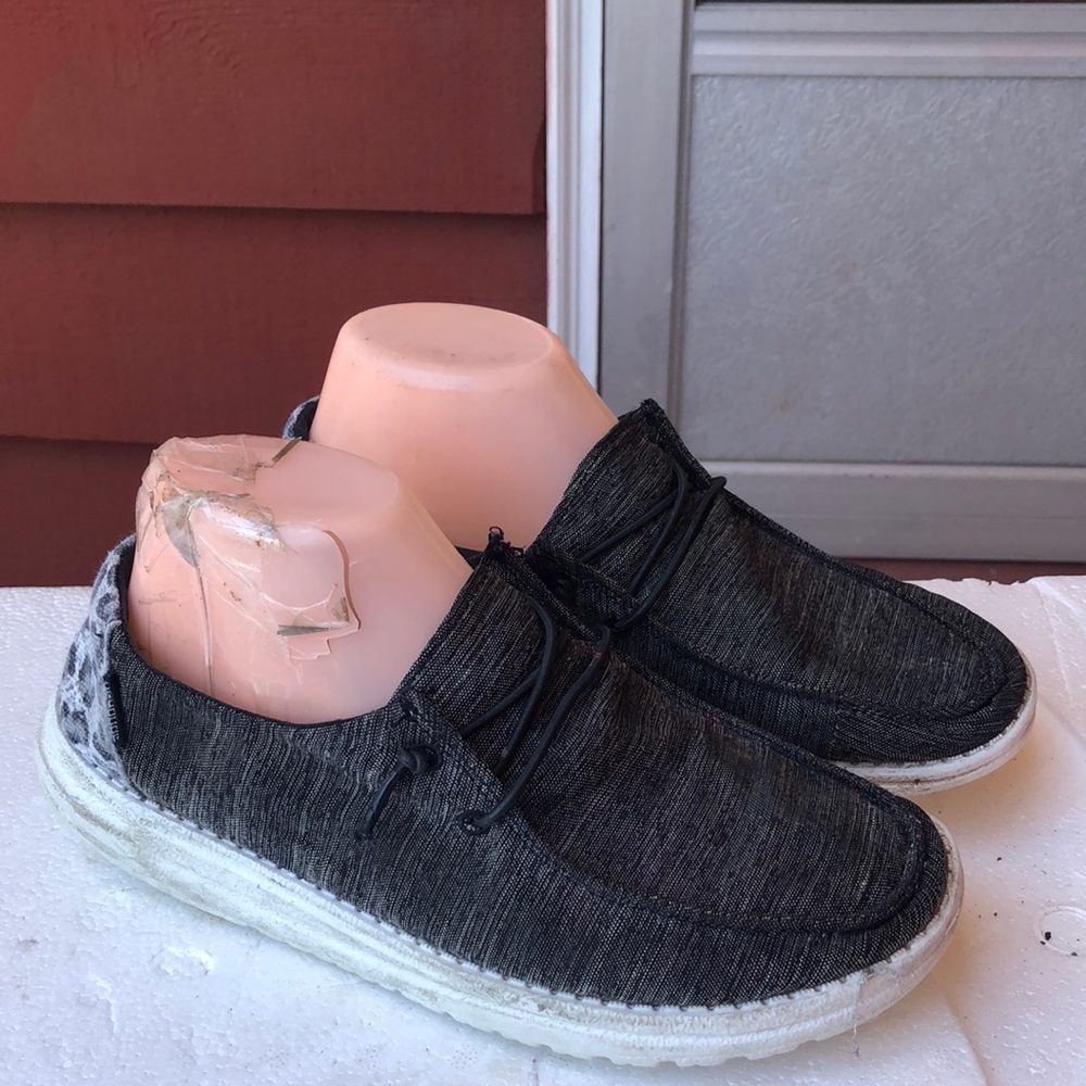 Hey Dude Wendy Sox Women's Dark Grey White Slip On Loafers Shoes Sz 8